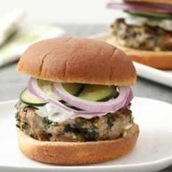 Turkey Burgers with Spinach, Feta & Tzatziki